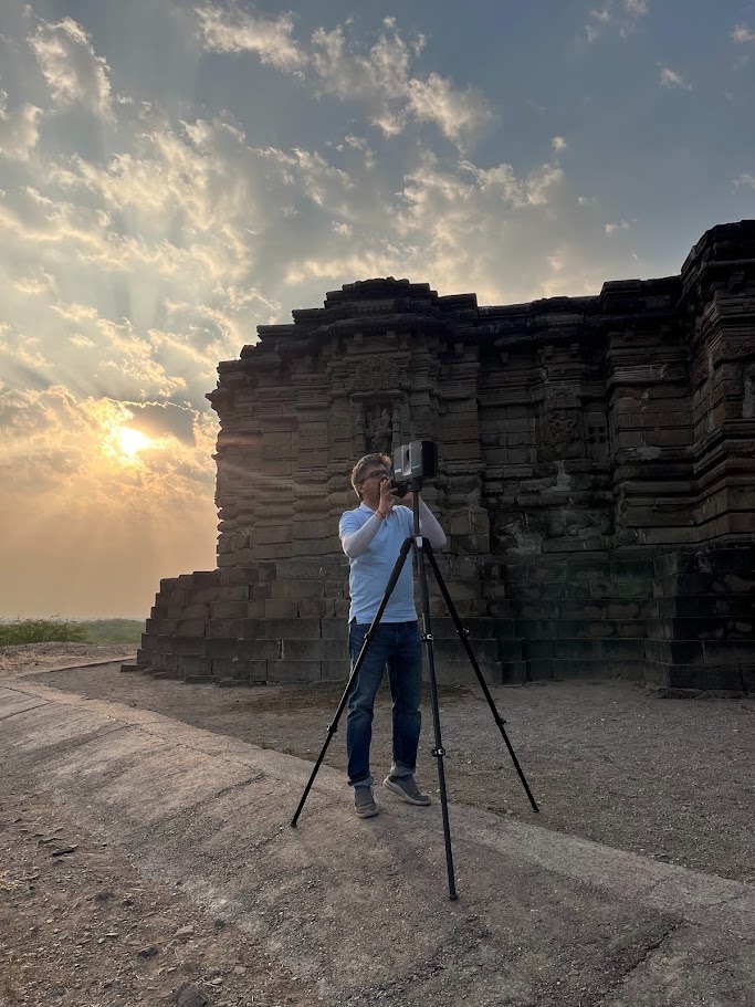 LiDAR scanner at heritage site at sunset